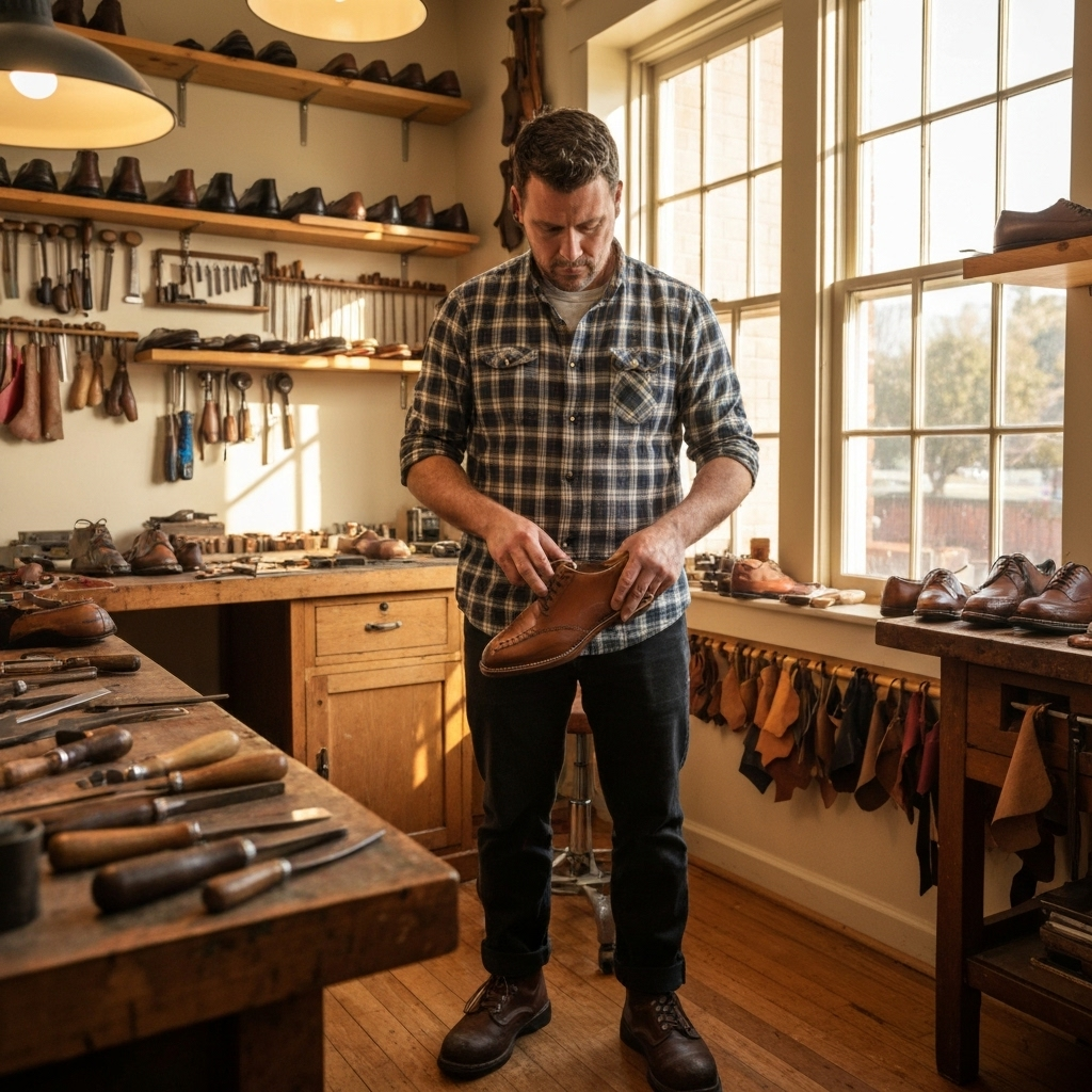 Craftsman working on handmade shoes